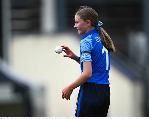 18 June 2023; Alice Tector of Typhoons during the Evoke Super Series 2023 match between Typhoons and Dragons at YMCA Sports Ground on Claremont Road, Dublin. Photo by Piaras Ó Mídheach/Sportsfile